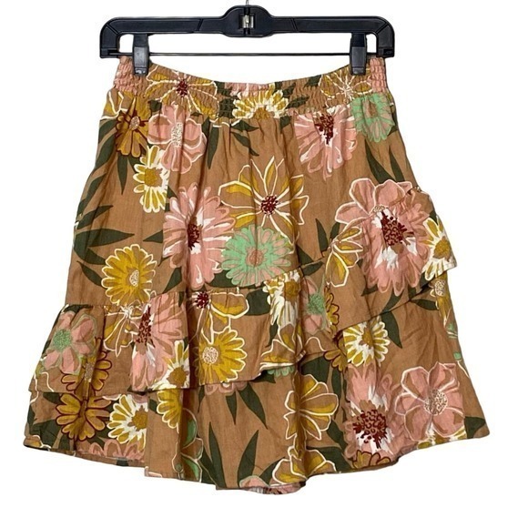 Roxy Cosmic Glow Again Floral Ruffled Skirt Womens Medium Tan NWT - Picture 2 of 5